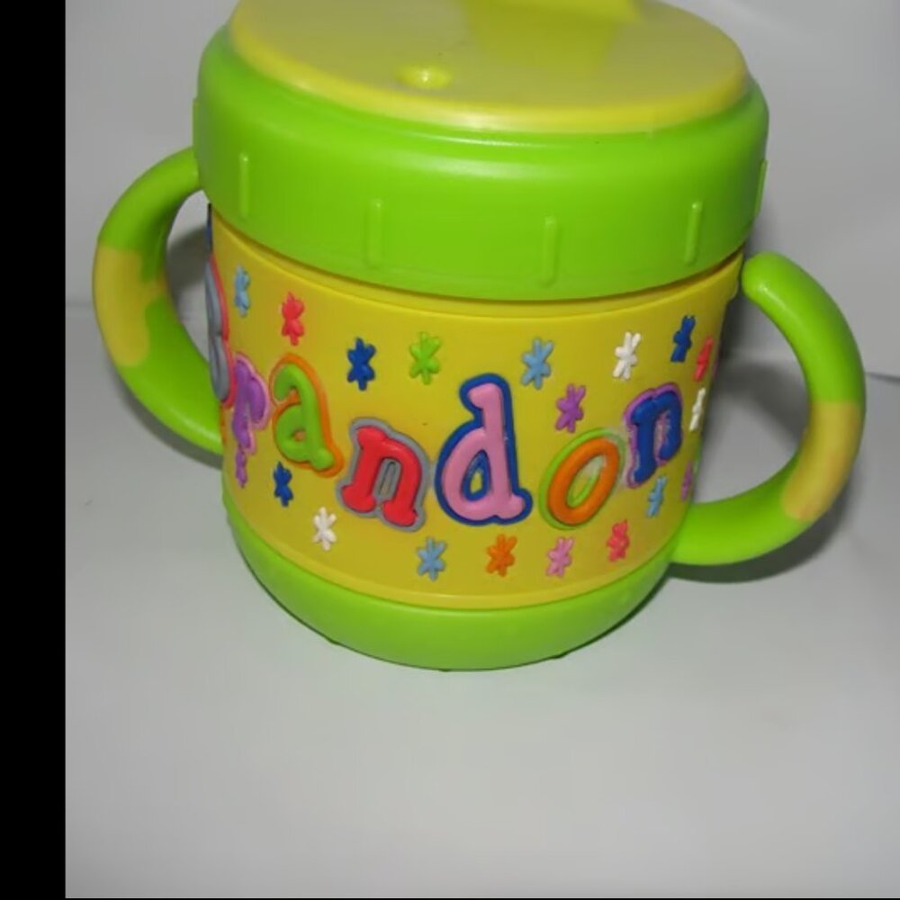 Kids Sippy Cup Toddler Personalized Name BRANDON green And Yellow